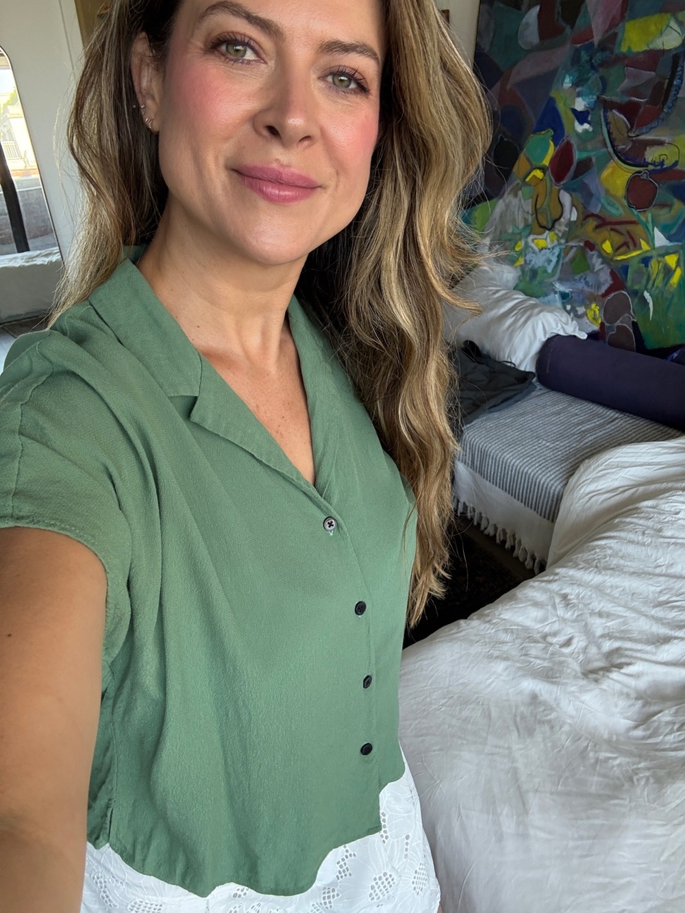 Frank And Oak Draped Camp Collar Blouse | Sage Green | Size L